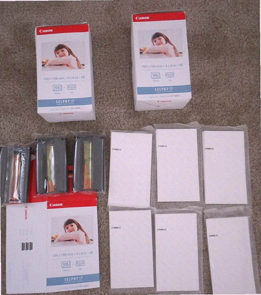 3X LOT Canon Selphy CP 100x148 4x6 4R 108 Ink Cartridge Photo Paper Sheets BULK