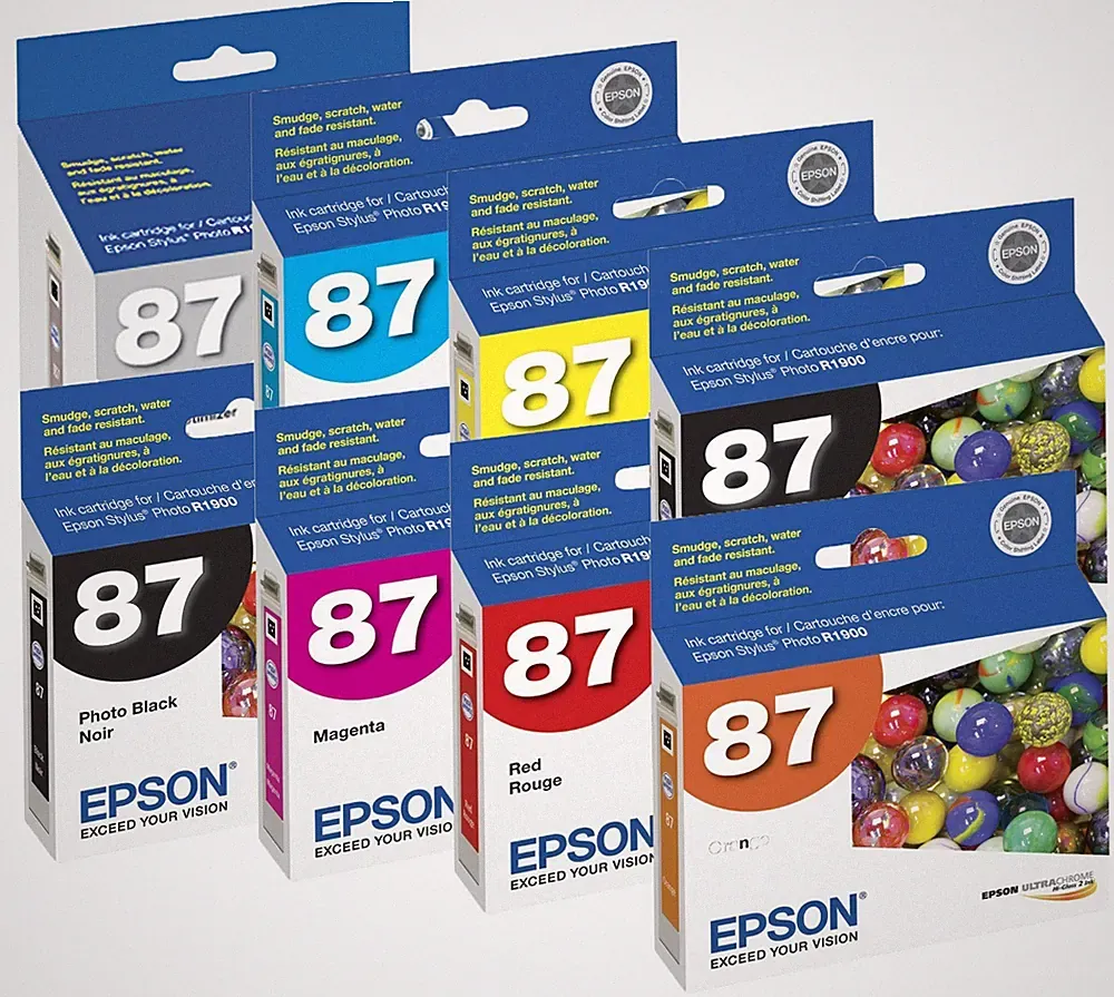 Genuine Epson 87 T087 Ink Cartridge 8-Pack for Stylus Photo R1900
